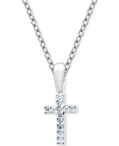 Macy's Children's Diamond Cross 15" Pendant Necklace (1/20 Ct. T.w.) In Sterling Silver