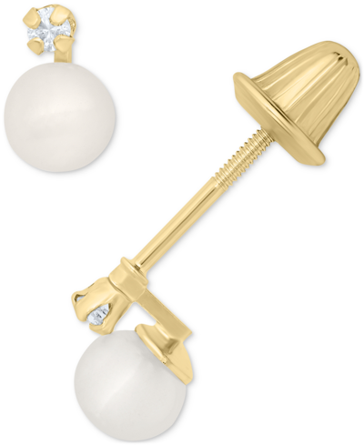 Macy's Children's Cultured Freshwater Pearl (4mm) & Diamond Accent Stud Earrings In 14k Gold In Yellow Gold