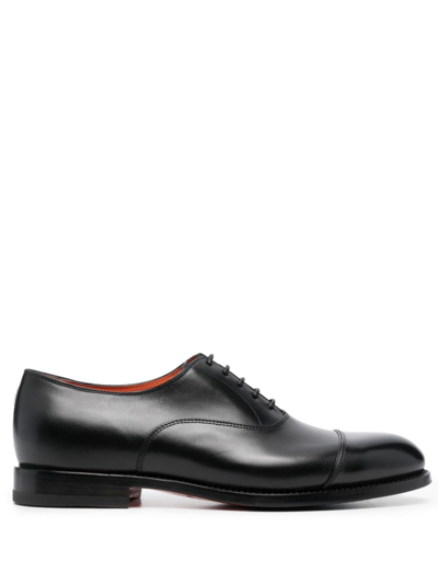 Santoni Polished Leather Oxford Shoes In Black