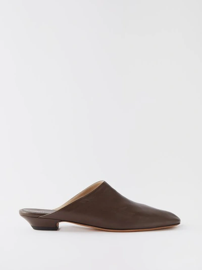 Khaite Otto 15 Round-toe Backless Leather Loafers In Brown