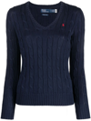 Polo Ralph Lauren Cable-knit Wool-cashmere V-neck Sweater In Hunter Navy
