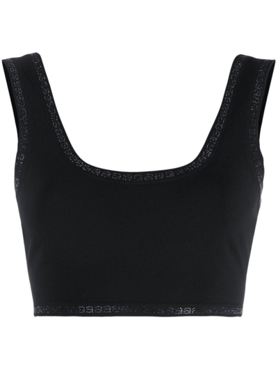 Alexander Wang Rhinestone-trim Cropped Top In Black