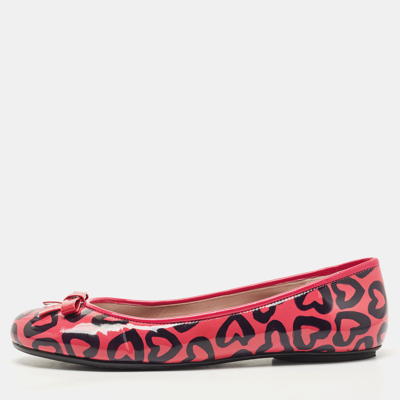 Pre-owned Marc By Marc Jacobs Pink/black Heart Patent Leather Bow Ballet Flats Size 36