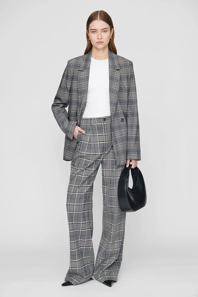 Anine Bing Madeleine Double-breasted Checked Flannel Blazer In Grey