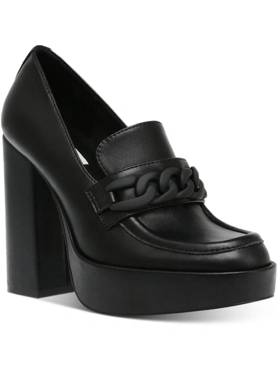 Steve Madden Rhylee Womens Leather Slip On Loafer Heels In Black
