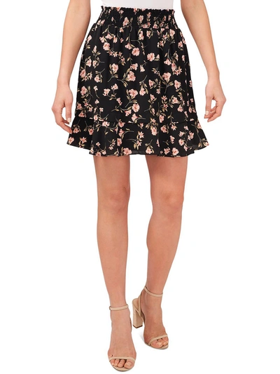 Cece Womens Smocked Floral Mini Skirt In Black
