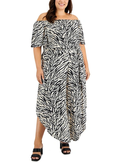 Vince Camuto Plus Womens Animal Print Off-the-shoulders Jumpsuit In Black