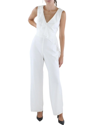 Connected Apparel Womens V-neck Ruffled Jumpsuit In Multi