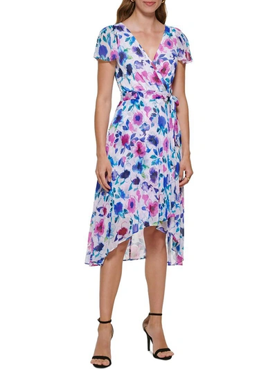 Dkny Womens Floral Print Midi Wrap Dress In Multi