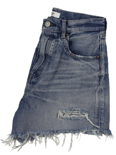 Moussy Vintage Pelion Womens Frayed Hem Distressed Denim Shorts In Blue