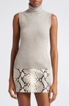 Michael Kors Sleeveless Cashmere Turtleneck In Taupe Melange