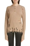 ACNE STUDIOS KENJEN DISTRESSED RIB HENLEY SWEATER