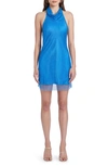 Amanda Uprichard Klea Metallic Mesh Halter Minidress In Cobalt