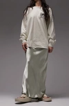 Topshop High Shine Satin Bias Maxi Skirt In Sage-green In Light Green