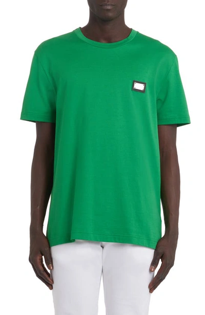Dolce & Gabbana Logo Plate Crewneck Cotton T-shirt In Green