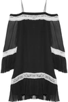 ALICE AND OLIVIA WILLIE COLD-SHOULDER LACE-TRIMMED SILK-CHIFFON MINI DRESS