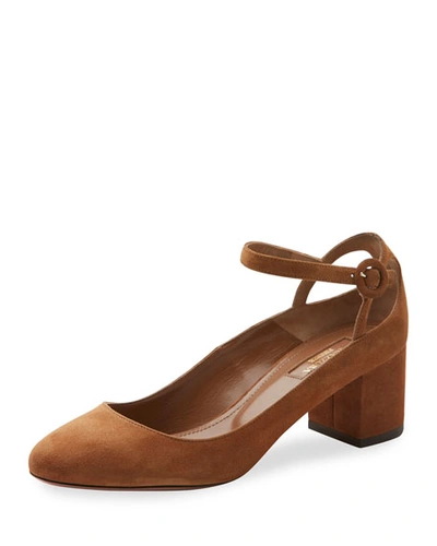Aquazzura Sweet Thing Suede 50mm Pump, Cafe Late In Cognac