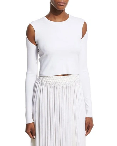 Opening Ceremony Long-sleeve Jersey Cold-shoulder Crop Top, White