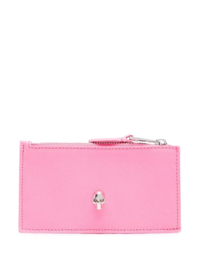 Alexander Mcqueen Skull Zipped Leather Credit Card Case In Pink