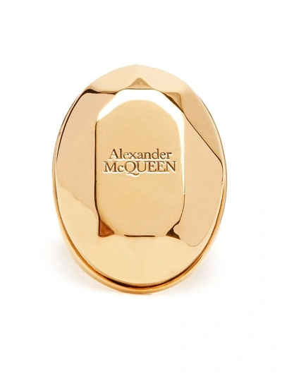 Alexander Mcqueen Stone Logo Ring In Golden