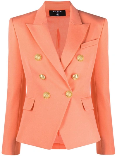 Balmain Fitted Double-breasted Jacket In Wool In Color Carne Y Neutral
