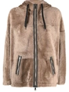 Brunello Cucinelli Anorak Hooded Shearling Reversible Coat With Monili Trim In Beige