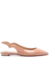 Christian Louboutin Block Heel Pointed Toe Calf Leather Ballerina In Powder