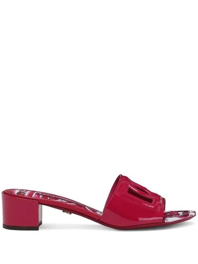 Dolce & Gabbana Cut Out Patent Leather Mules In Red