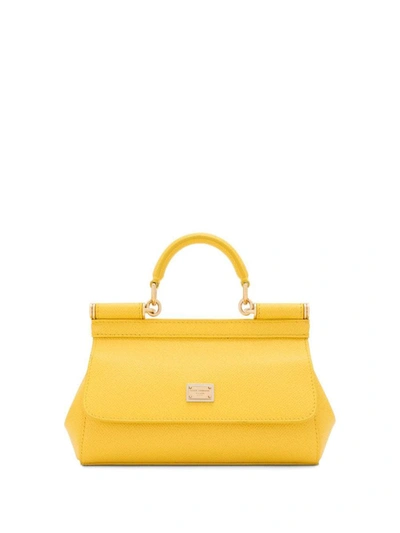 Dolce & Gabbana Sicily Small Leather Handbag In Yellow