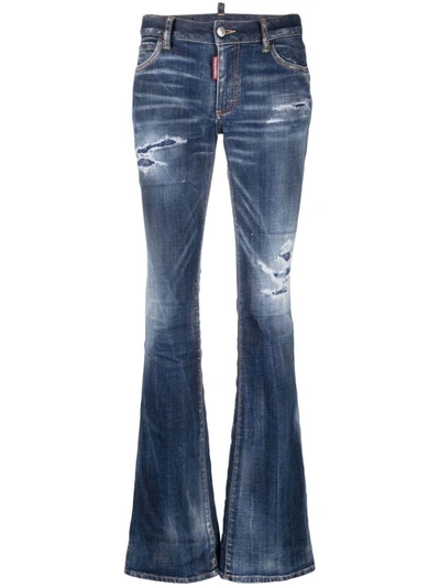 Dsquared2 Distressed Flared Jeans In Denim