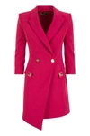 Elisabetta Franchi Coat Dress With Turn Lock Plaques In Fuchsia