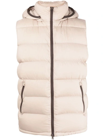 Herno Hooded Zipped-up Gilet In Beige