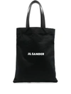 Jil Sander Logo Print Cotton-linen Blend Tote Bag In Black
