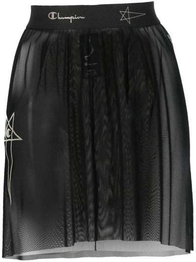 Rick Owens X Champion Logo-waistband Sheer Skirt In Black