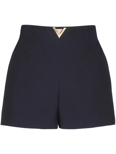Valentino Crepe Couture Shorts Woman Navy 44 In Blue