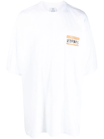 Vetements My Name Is Cotton Oversized T-shirt In White