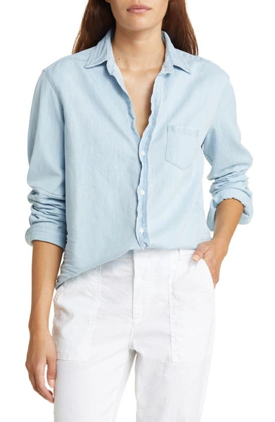 Frank & Eileen Distressed Cotton Chambray Button-up Shirt In Classic Blue W/ Tattered Wash