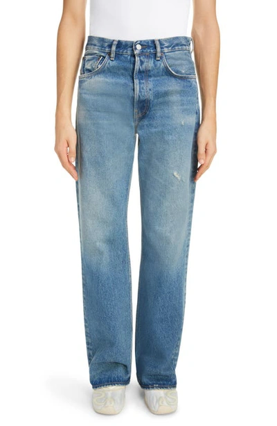 Acne Studios Mid Rise Crop Whiskered Denim Jeans In Blue