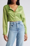 TOPSHOP RAW EDGE SATIN CROP BUTTON-UP TOP