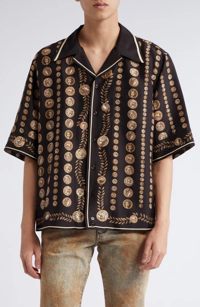Dolce & Gabbana Monete-print Silk Shirt In Black