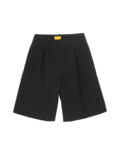 Airei Straight-leg Frayed Pleated Organic Cotton Shorts In Black