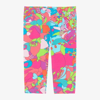 Versace Babies' Girls Pink Floral Summer Greca Leggings