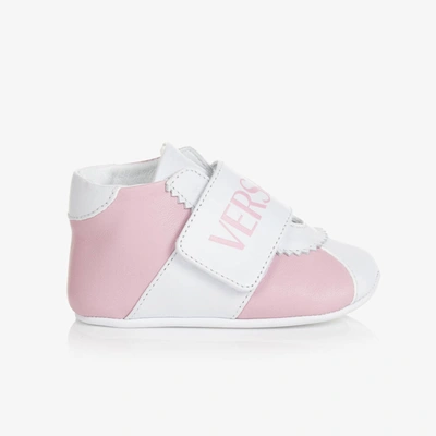 Versace Baby Girls Pink Leather Pre Walker Shoes In Light Pink