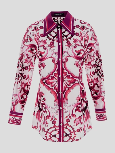 Dolce & Gabbana Majolica-print Cotton Shirt In Pink