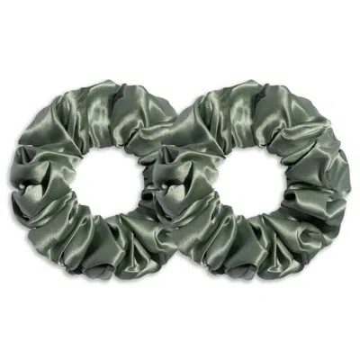 6fiftytwo® Women's Green Pure Mulberry Classic Silk Scrunchies - Earth