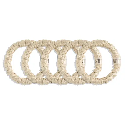6fiftytwo® Women's Neutrals / Gold / Yellow Pure Mulberry Slim Silk Scrunchies - Champagne