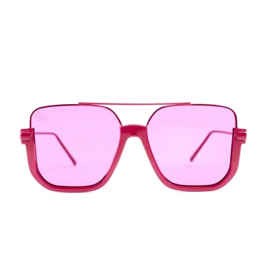 6fiftytwo® Women's Pink / Red Hot Pink Metal Alloy Sunglasses With Transparent Pink Lens