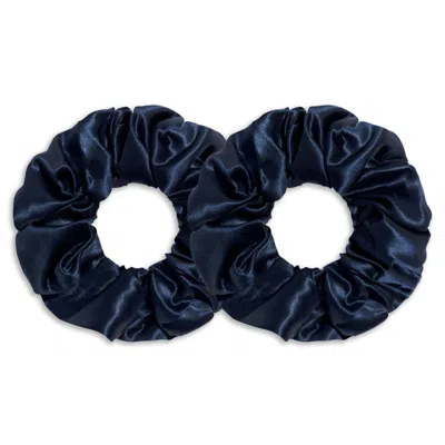 6fiftytwo® Women's Pure Mulberry Classic Silk Scrunchies - Navy Blue
