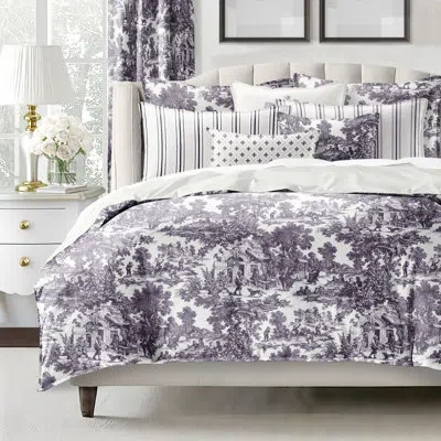 6ix Tailors Fine Linens Au Village Toile Eggplant  Cotton Comforter Set 8 Piece
