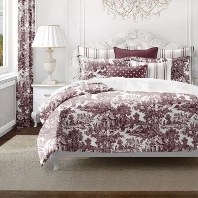 6ix Tailors Fine Linens Au Village Toile Merlot  Cotton Comforter Set 8 Piece